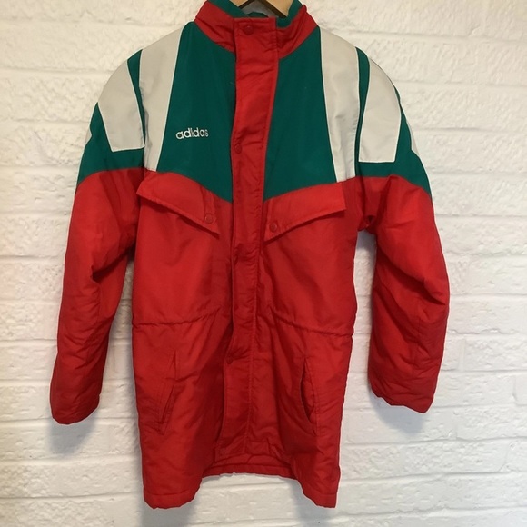 Vintage 80โs Adidas Long Jacket - Size S - Red & Green - P2P 20โ - Picture 4 of 9